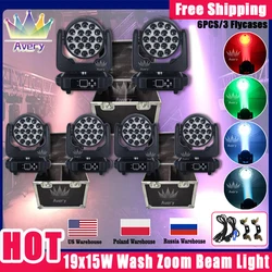 0 podatek 6 szt. Dmx512 19x15w Led do mycia z zoomem Rgbw reflektor z ruchomą głowicą 3 skrzynia transportowa etap światło punktowe liry do mycia z zoomem 19 CTO AURA 3