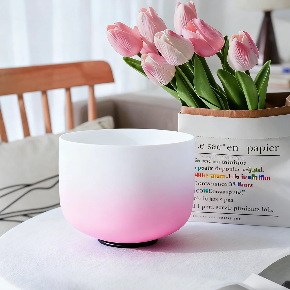 

Поющая чаша Hye-eun 8 дюймов, градиентная розовая, матовая, хрустальная, для медитации, чакр, музыкальный инструмент