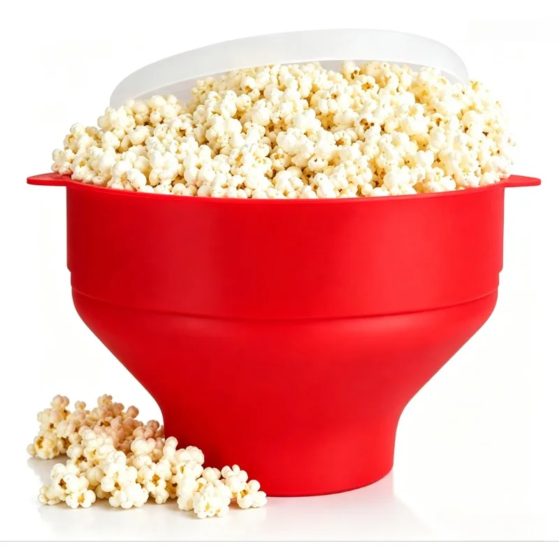 Large Silicone Popcorn Popper,Collapsible Hot Air Microwavable Popcorn Maker，Microwavable Bowl Uses Hot Air and Oil