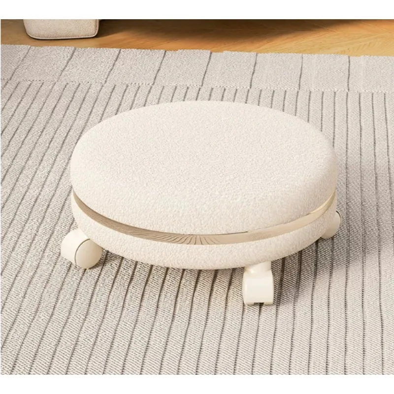 Round Rotating Low Stool With Universal Casters Lamb Wool Surface Household Rolling Small Chair