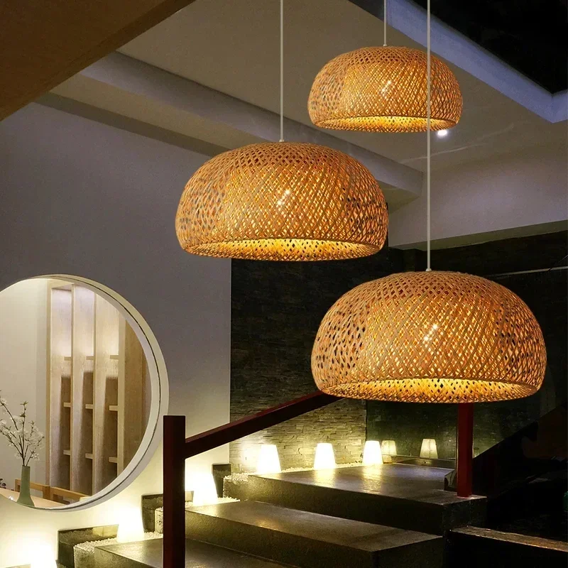 Plafonnier Suspendu en Bambou et Rotin Naturel, 30cm, Luminaire Décoratif d'Nik, Tissé à la Main