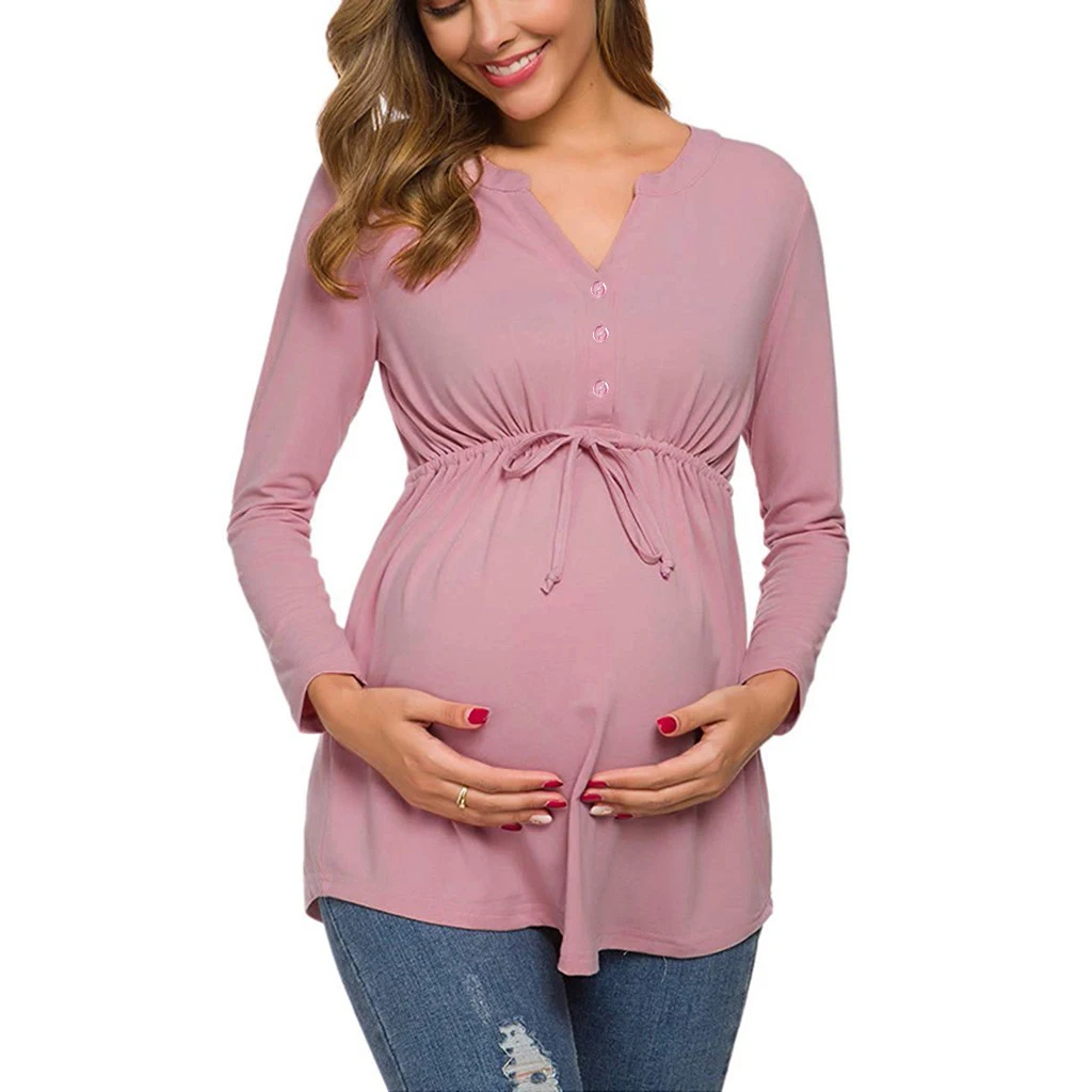 Frauen Mutterschaft Langarm Einfarbig Stillen Tops T-shirt Für Stillen – Detail 3