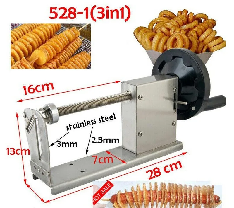 Manual Curly Fries Twister Hot Dog Spiral Potato Cutter Tornado Potato Slicer