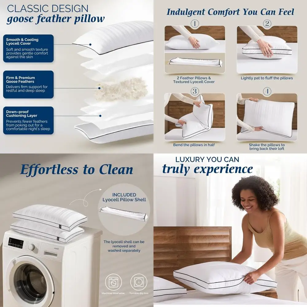 

Luxury King Size Goose Down Pillows - 2 Pack Gusseted for Back, Stomach, or Side Sleepers