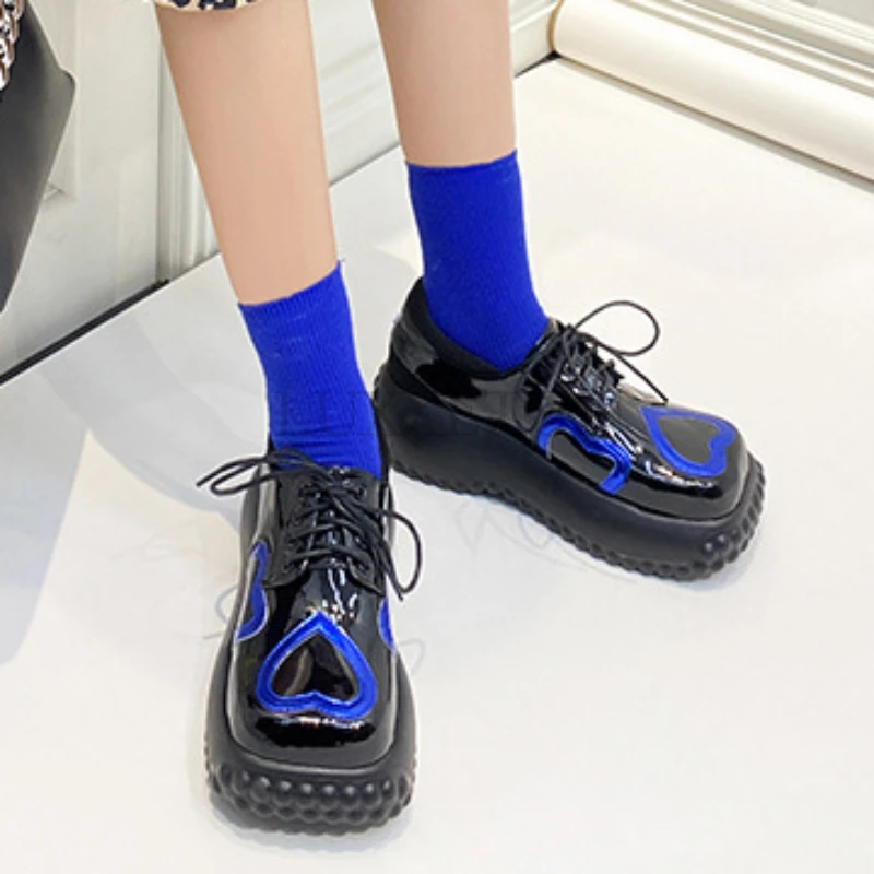 

Spring Casual Leather Surface Sponge Platform Small Leather Shoes Thick-soled High-heeled Retro Flat Loafer Women's Single Shoes