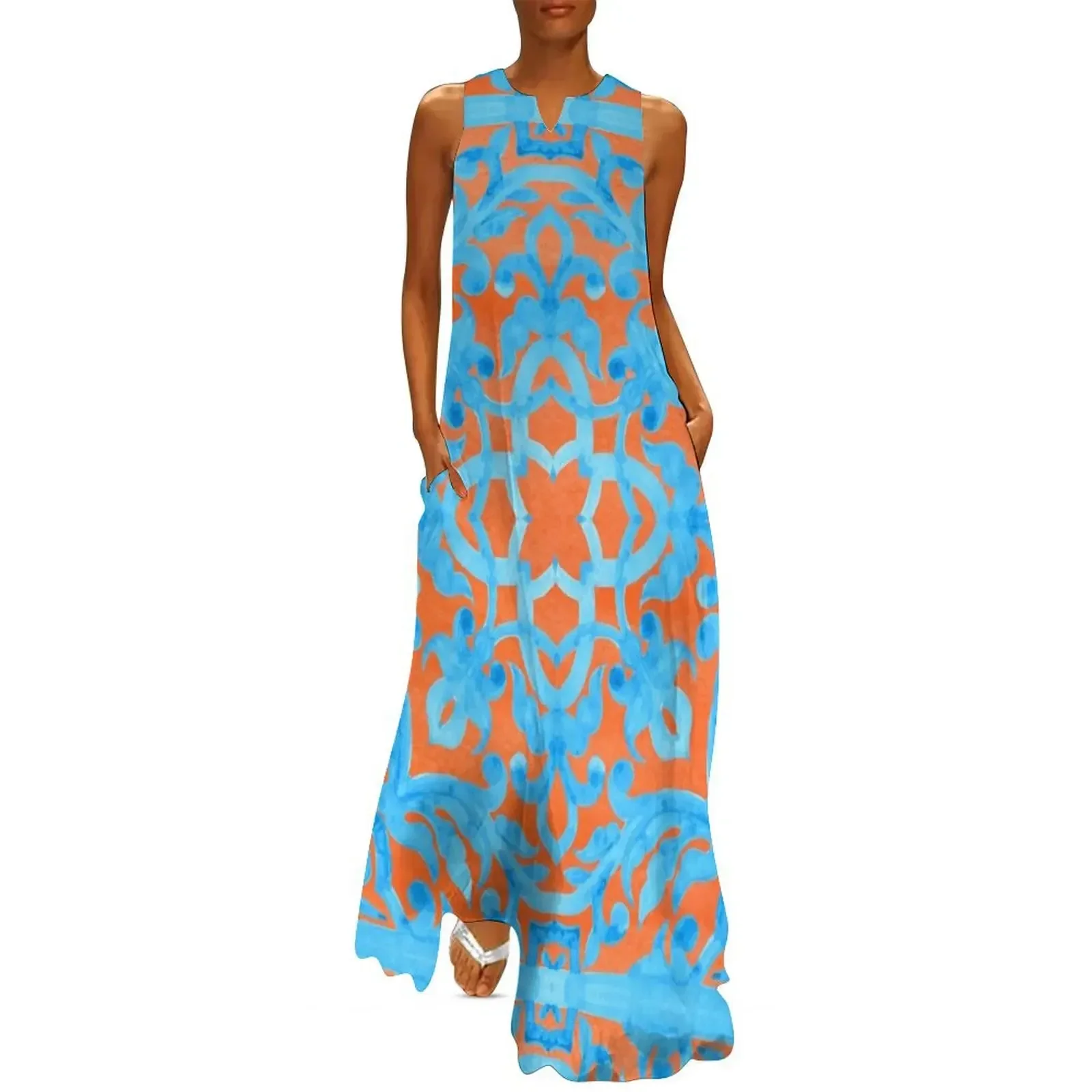 

Portuguese azulejo tiles. Long Dress elegant dress women dress summer for women 2025 summer