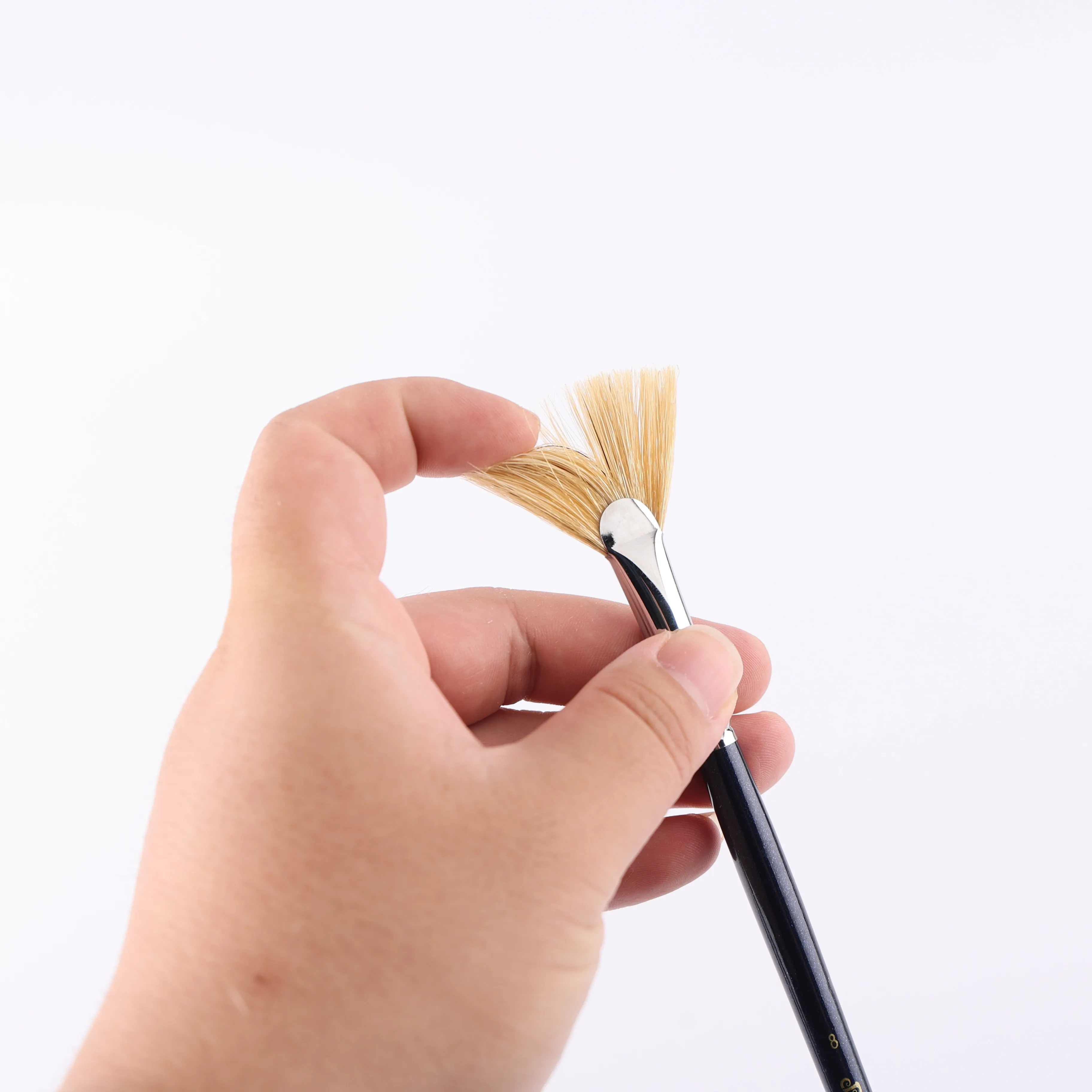 Blue long pole bristle fan-shaped oil brush set suitable for gouache watercolor acrylic oil painting, painting art supplies