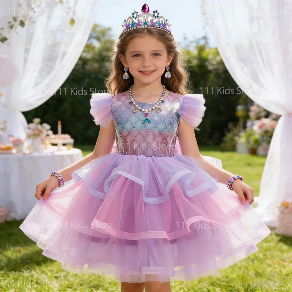 Kinder-Meerjungfrauen-Kostüm für Mädchen, Elegantes Partykleid, Sommer-Prinzessinnenkleid mit Accessoires