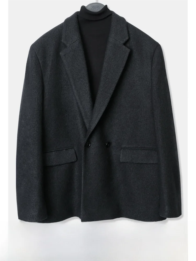 

Casual Wool Blend Men's Suit Autumn Winter New Sle Loose Fit Tweed Jaet Youthful Urban Faion Single Button Long Sve