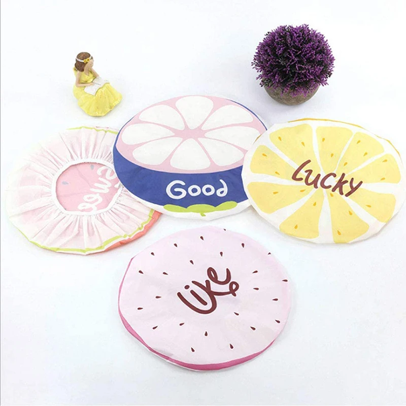 4pcs Waterproof Bath Hat Home Lovely Cartoon Shower Cap Adult Lady Fruit Print Thickened Oil Fume Cap Women Spa Hair Salon Tool