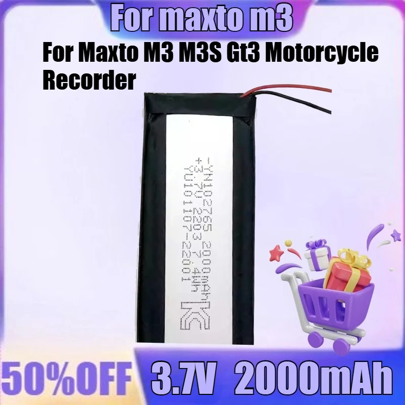 

New High Quality Battery for Maxto M3 M3S Gt3 Motorcycle Recorder Li Polymer Rechargeable Pack Replacement 3.7V 2000mAh