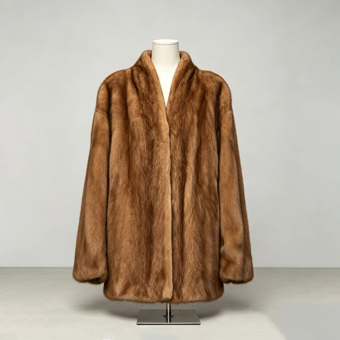 Laur 2026 Luxury Mink Fur Coat Women Oversized V Neck Long Sleeve Warm Real Fur Winter Outerwear Daily