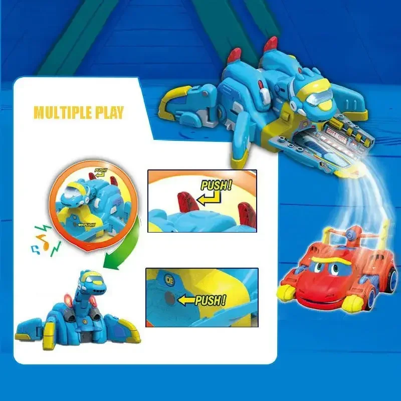 New Hot Car Deformation Gogo Dino Action Map Release Base Rex / Ping / Tomo Children Transformation Dinosaur Toy Children Gift