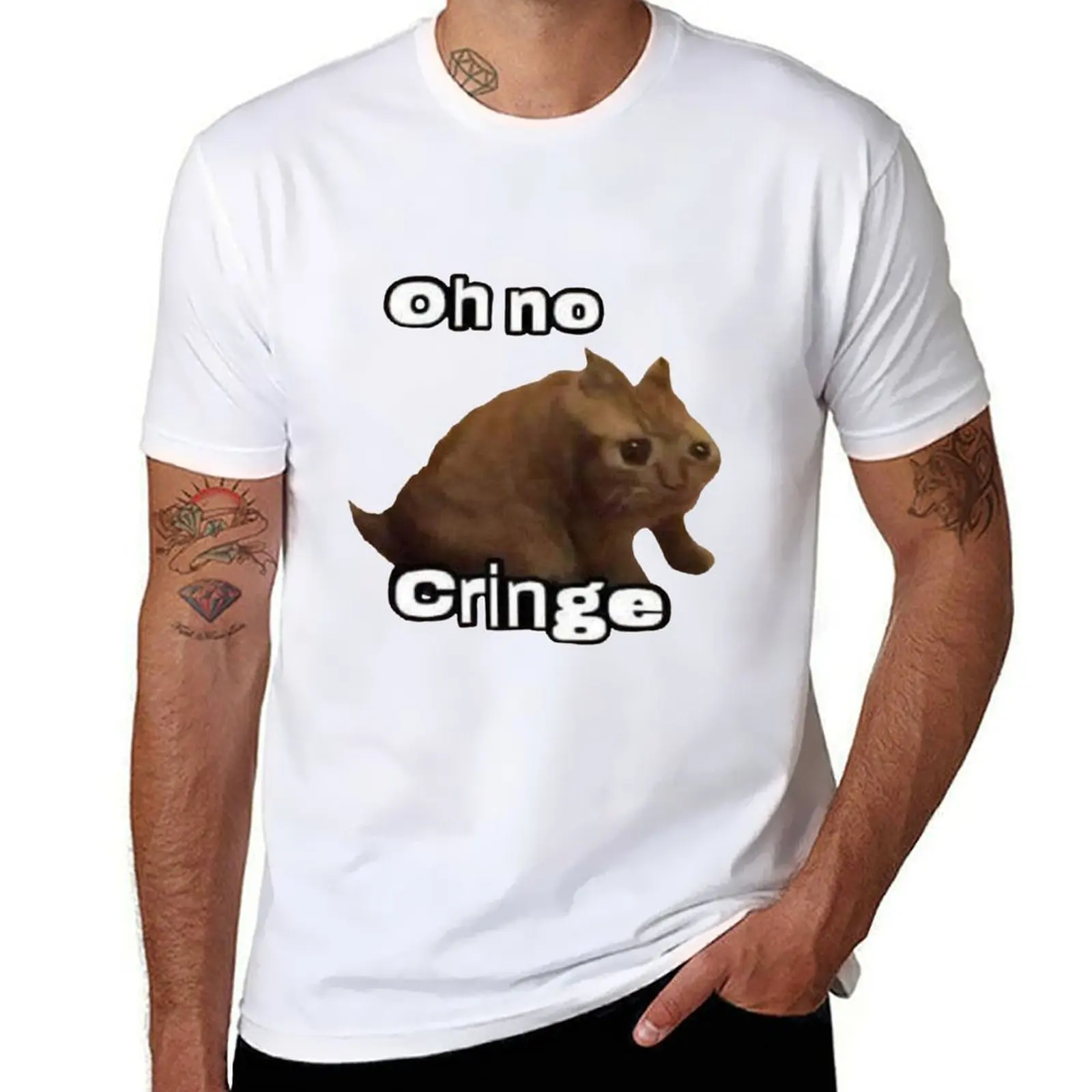 

Футболка Oh no cringe cat мем, мужская футболка из хлопка 100% хлопка, мужская футболка