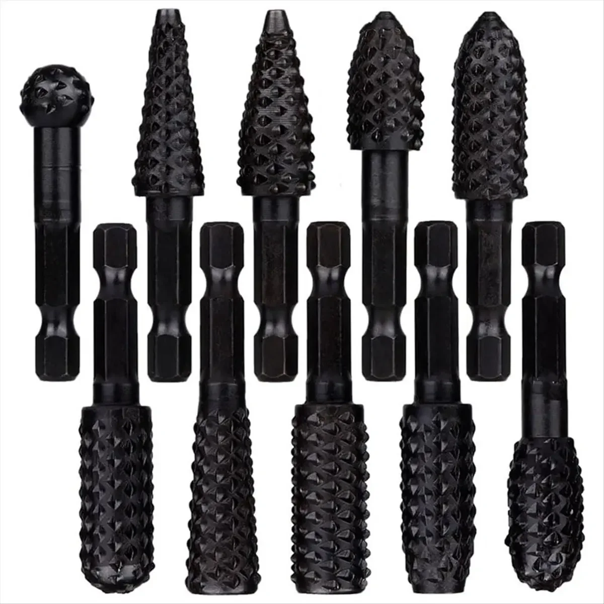 10Pcs Rotary Rasp File Set 1/4 Inch Hex Shank Rotary Burrs for Wood Carving New  Woodworking polishing rotary file