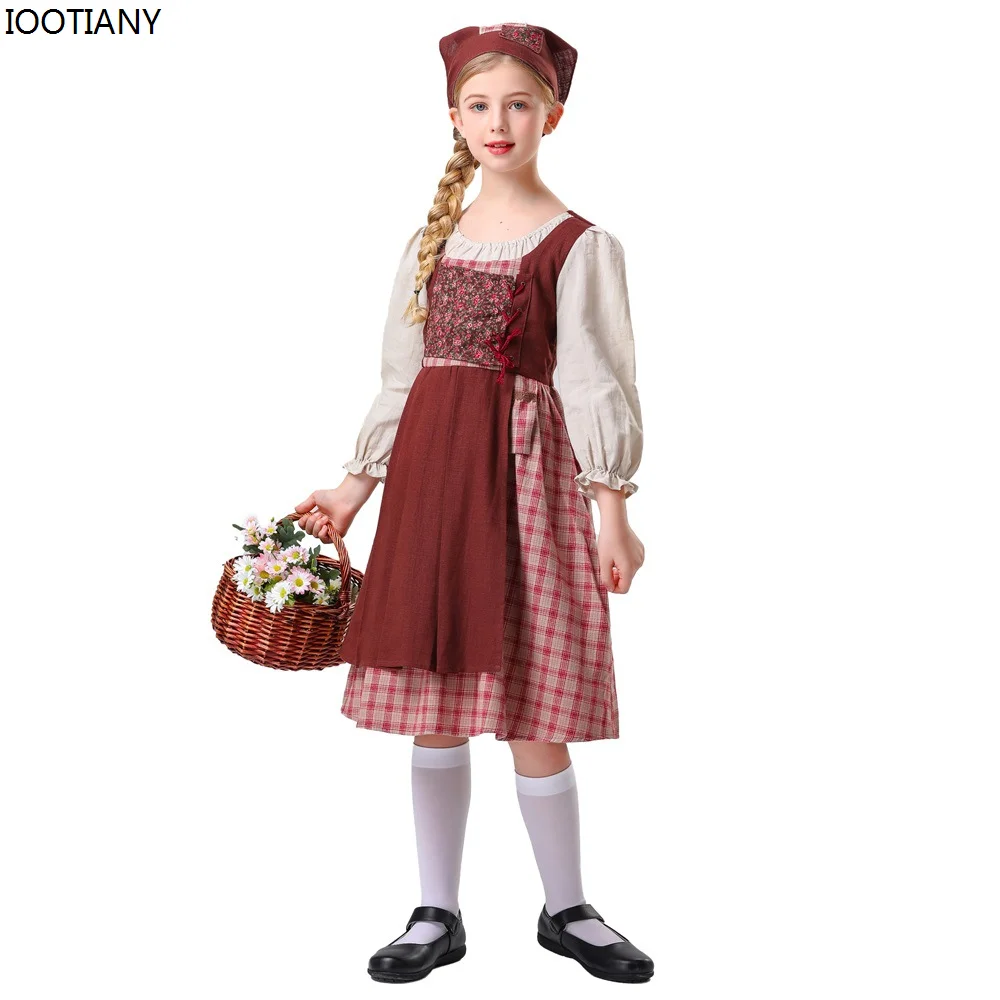 

Halloween Medieval Peasant Maid Cosplay National Costume Fairy Tale Poor Masquerade Dress Up Carnival Party Stage Show Fancy Set