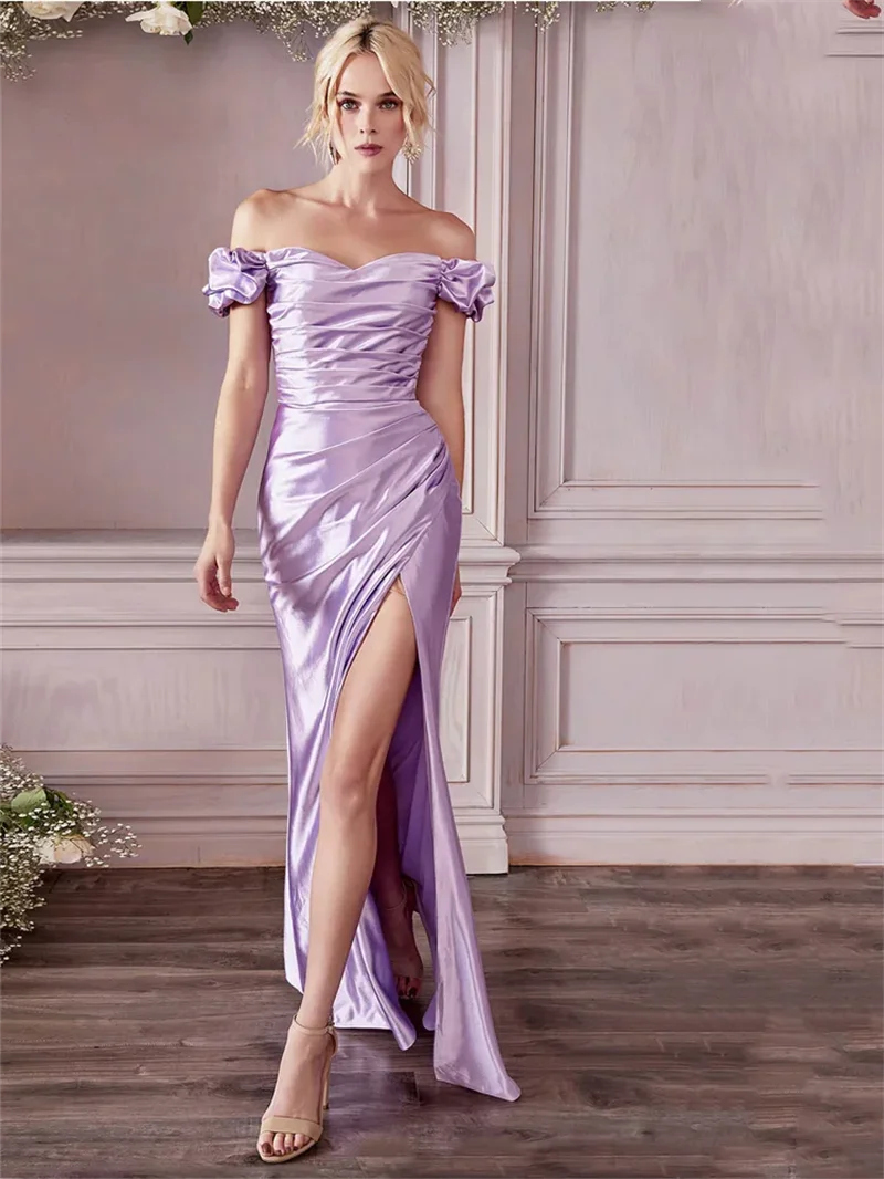 Jirocum Eenvoudige Off Schouder Avondjurken vrouwen Zeemeermin Geplooide Formele Gelegenheid Gown Zijsplit Vloerlengte Party Prom Dress