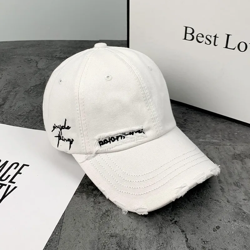Vintage Washed Baseball Cap für große Kinder, modische Sonnenmütze mit Buchstabenstickerei für Frühling und Sommer, Streetwear-Hüte für Herren. – Detail 1
