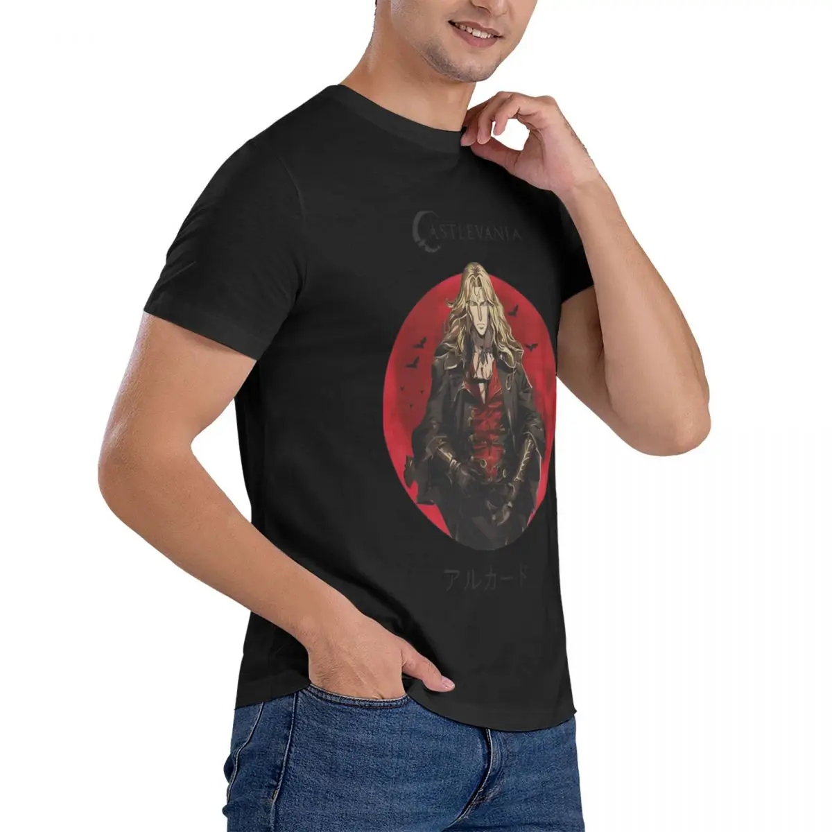 T-Shirt Vintage Castlevania Alucard per uomo T-Shirt girocollo in puro cotone Castlevania T-Shirt manica corta abbigliamento estivo