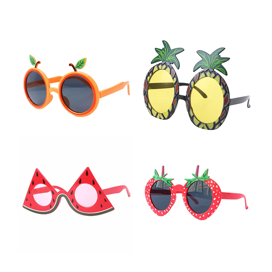 4pcs, Hawaii Tropical Fruit Themed Party Sunglasses Set, Includes Watermelon, Orange Strawberry And Pineapple, Ideal For Beach,