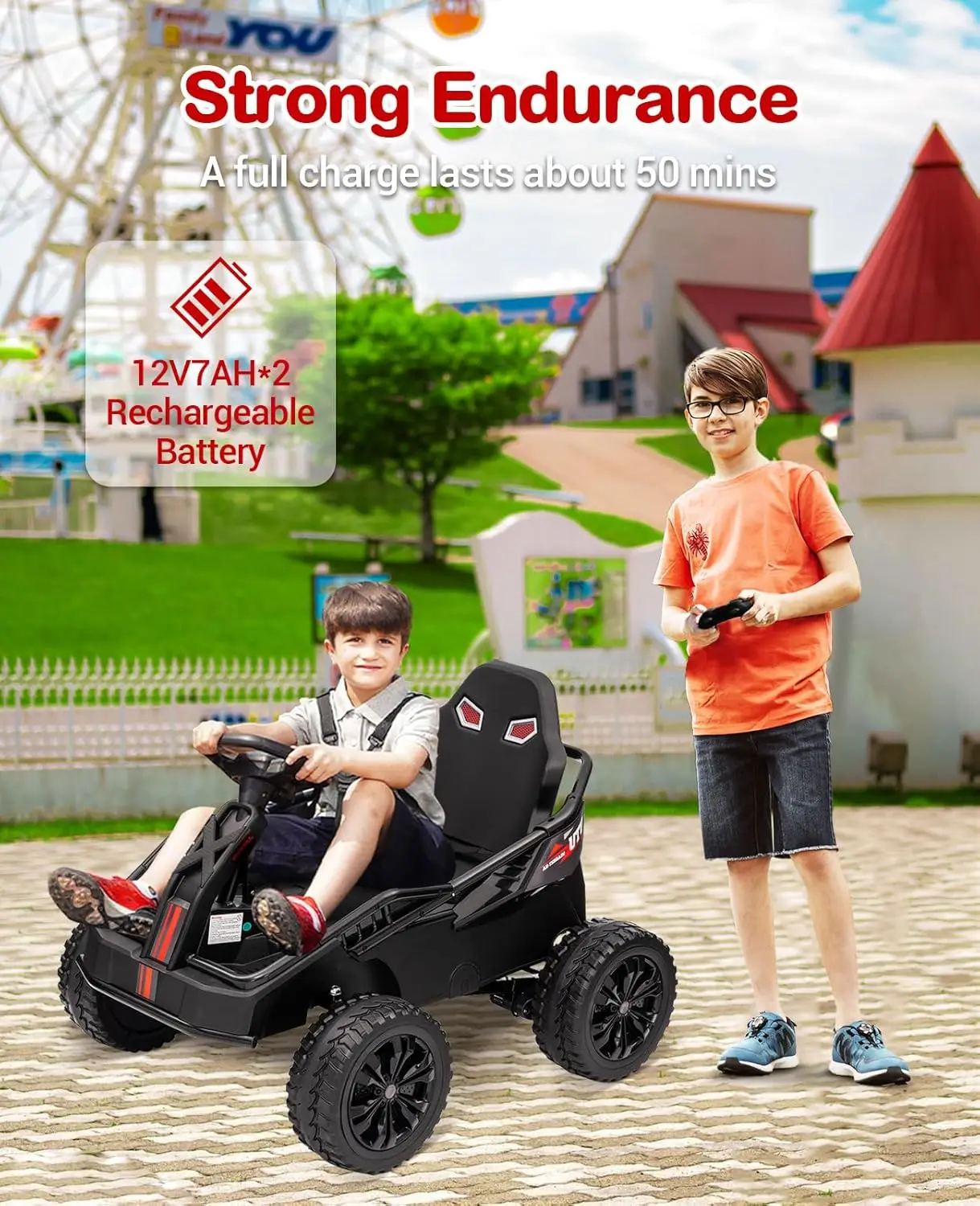 سيارة كهربائية للأطفال 24 فولت مع تحكم في الوالدين 200 وات 4 × 4 لعبة ركوب قابلة للتعديل 4 موسيقى ممتصة للصدمات، 4 عجلات ATV للأعمار من 3 سنوات فما فوق #5
