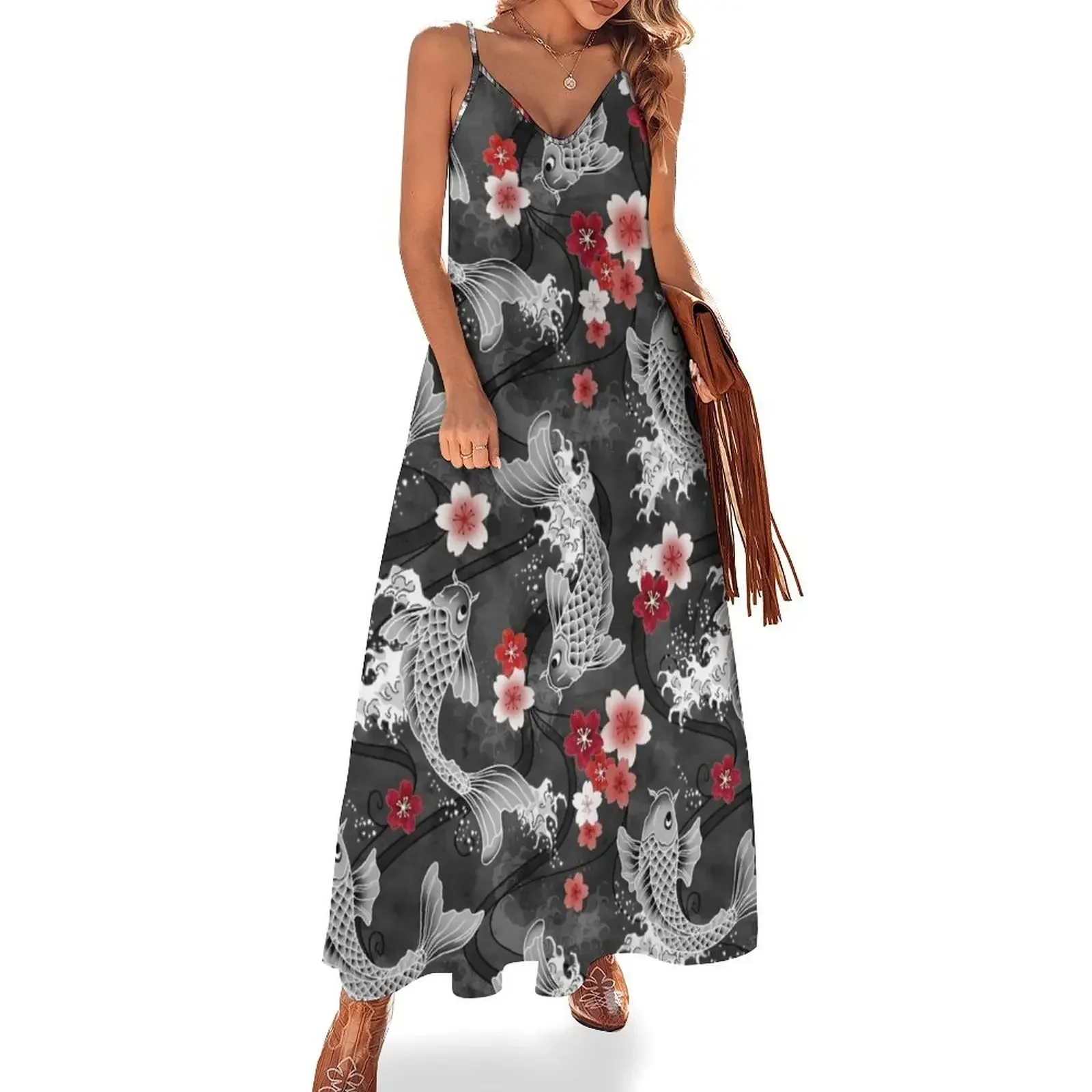 

Koi sakura blossom in black Sleeveless Dress summer dress woman 2024 trendy dresses summer dress for women summer