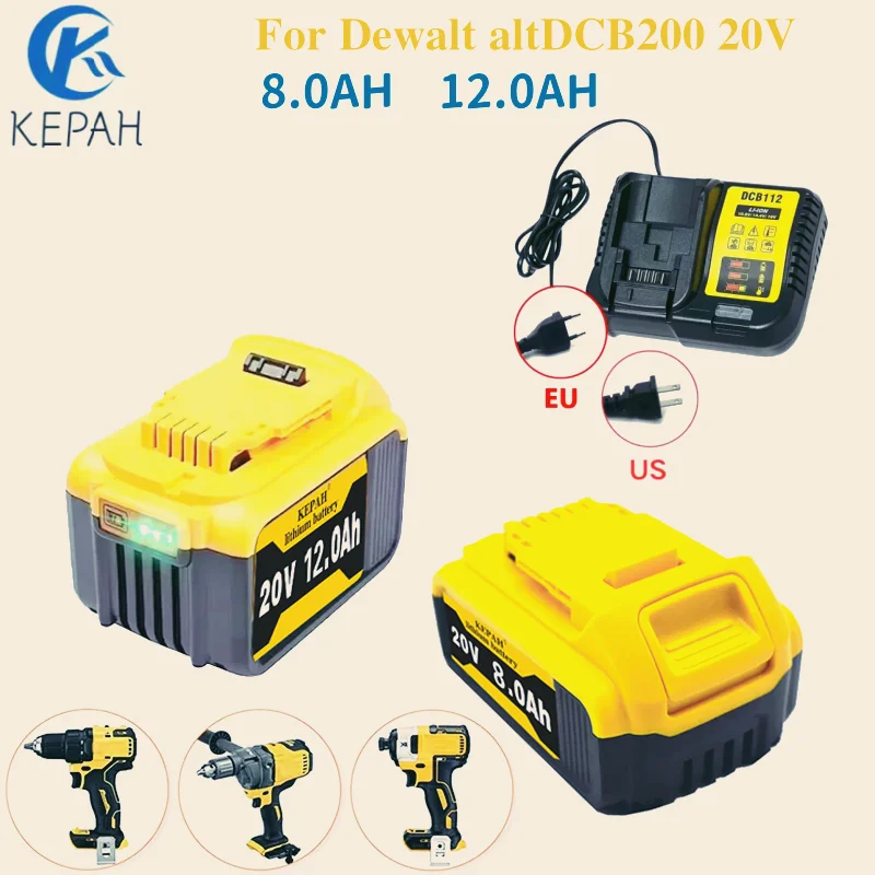 

20V 8Ah 12AH 18650 Lithium Battery for DeWalt power Tools DCB184 DCB200 rechargeable electric tool set 20v 8000/12000mah Battery