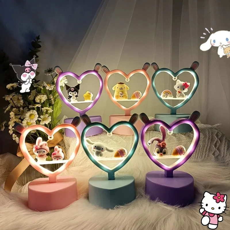 Sanrios ma mélodie veilleuse cannelle Kuromi Hello Kitty en forme de coeur atmosphère lumière chambre Mini lampe décorative