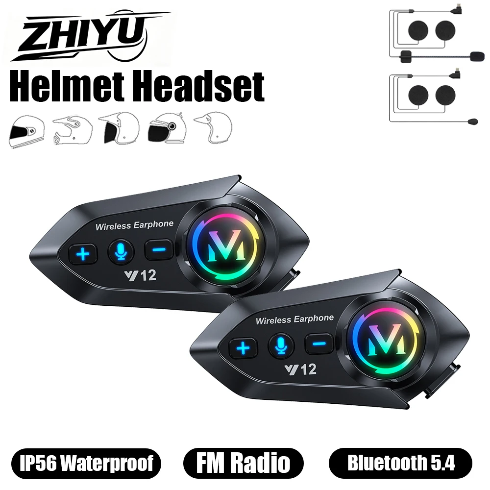 

Беспроводная гарнитура ZHIYU Y12 для мотоциклетного шлема: водонепроницаемый комплект для звонков, MP3-плеер, FM-радио, наушники