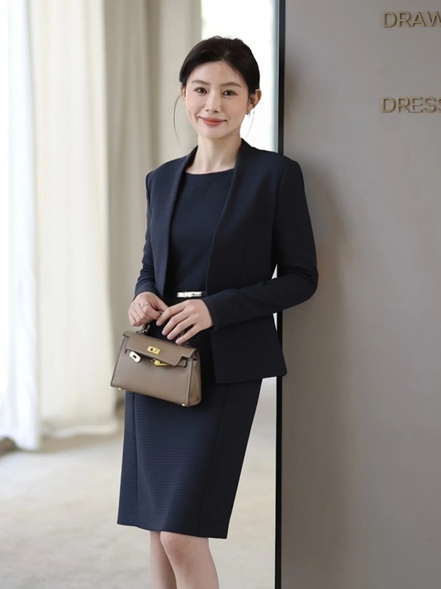 

Deep Blue Svel Dr Suit Set Simple Commute Workwear Ele Casual Profional Skirt Outfit Women's Faion