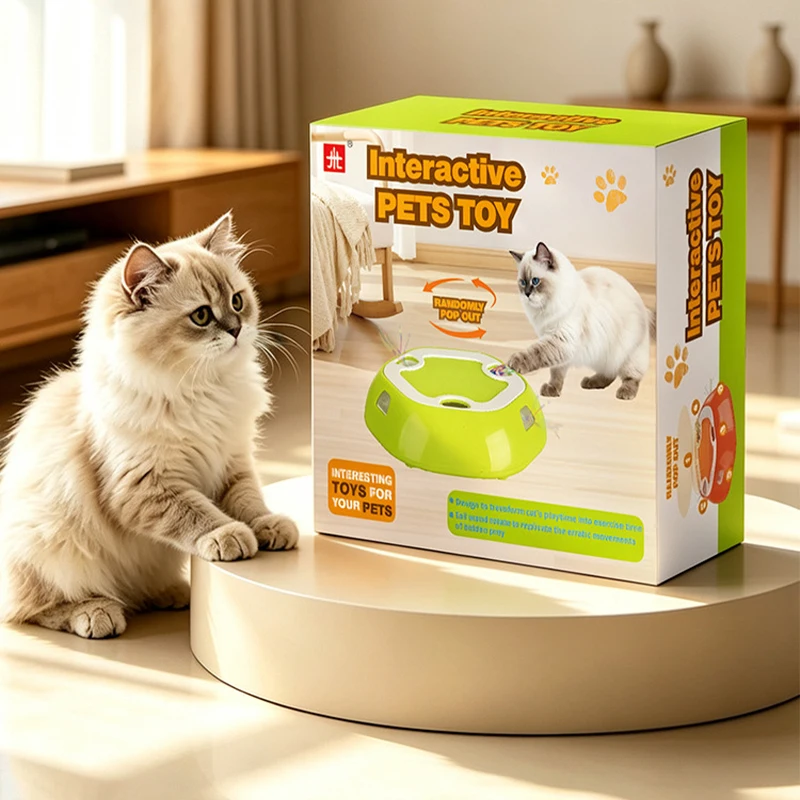 6-Hole Electric Whack-A-Mole Cat Toy Automatic Interactive Toy with Retractable Tassel Rope Self-Play Teaser for Cats Kittens