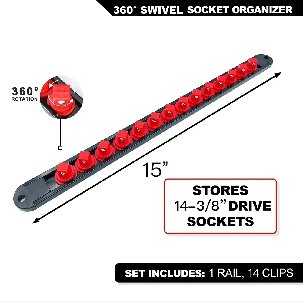 ABS Socket Organizer, 1/4 inch 3/8 inch 1/2 inch, 360 °   Draaibare contactdozenhouders van topkwaliteit