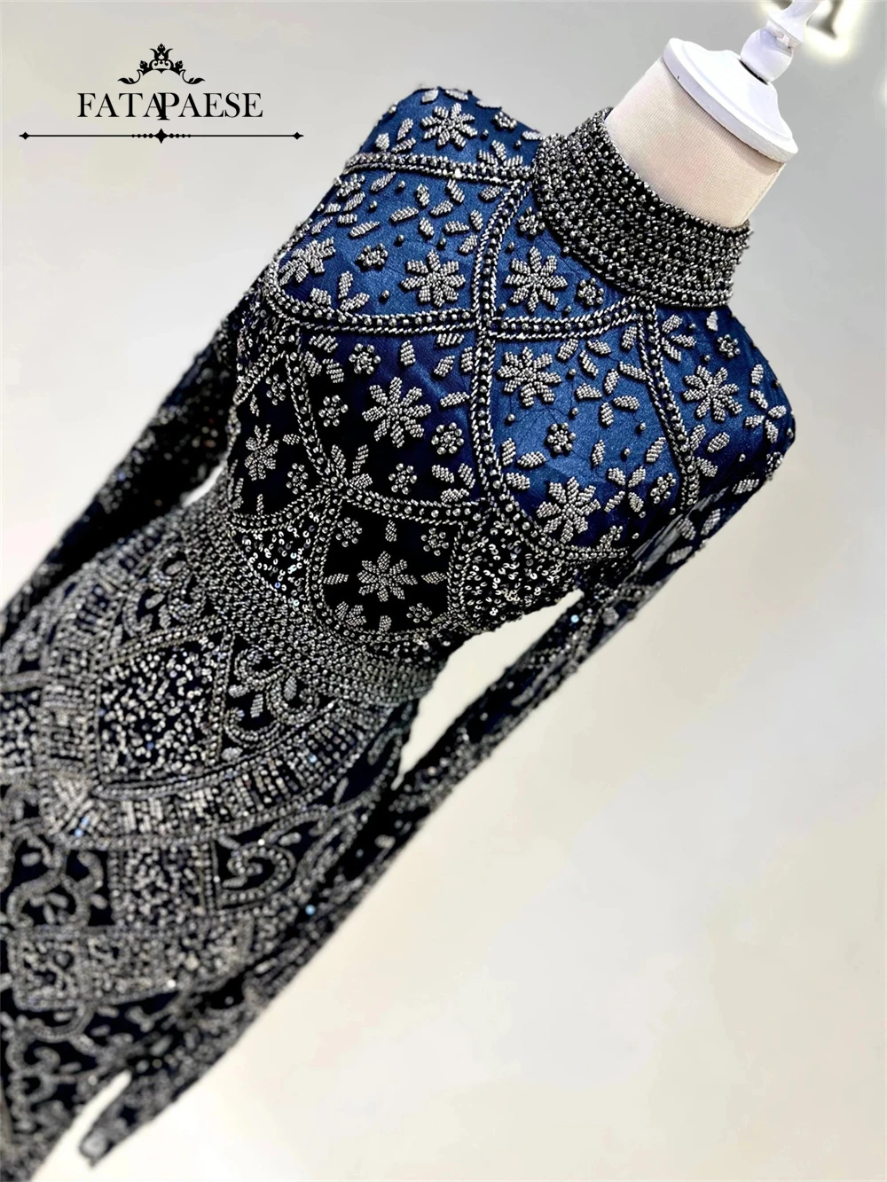 FATAPAESE 무슬림 럭셔리 이브닝 드레스 하이넥 풀 비즈 배트 슬리브 머메이드 프롬 드레스 아랍 두바이 히잡 드레스