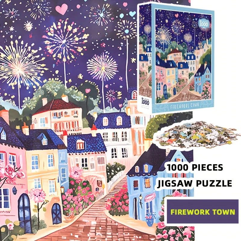 

1000 шт. пазл-фейерверк город произведение искусства с ярким ночным небом 27,6x19,7 дюйма 2 мм, в комплект входит скребок для клея, сложный пазл