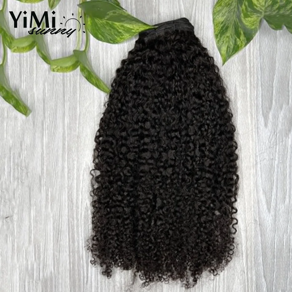 Yimisunny-Raw Birmanês Encaracolado Pacotes de cabelo humano para mulheres, trama de extensão não processada, 3/4 Onda, cabeça cheia