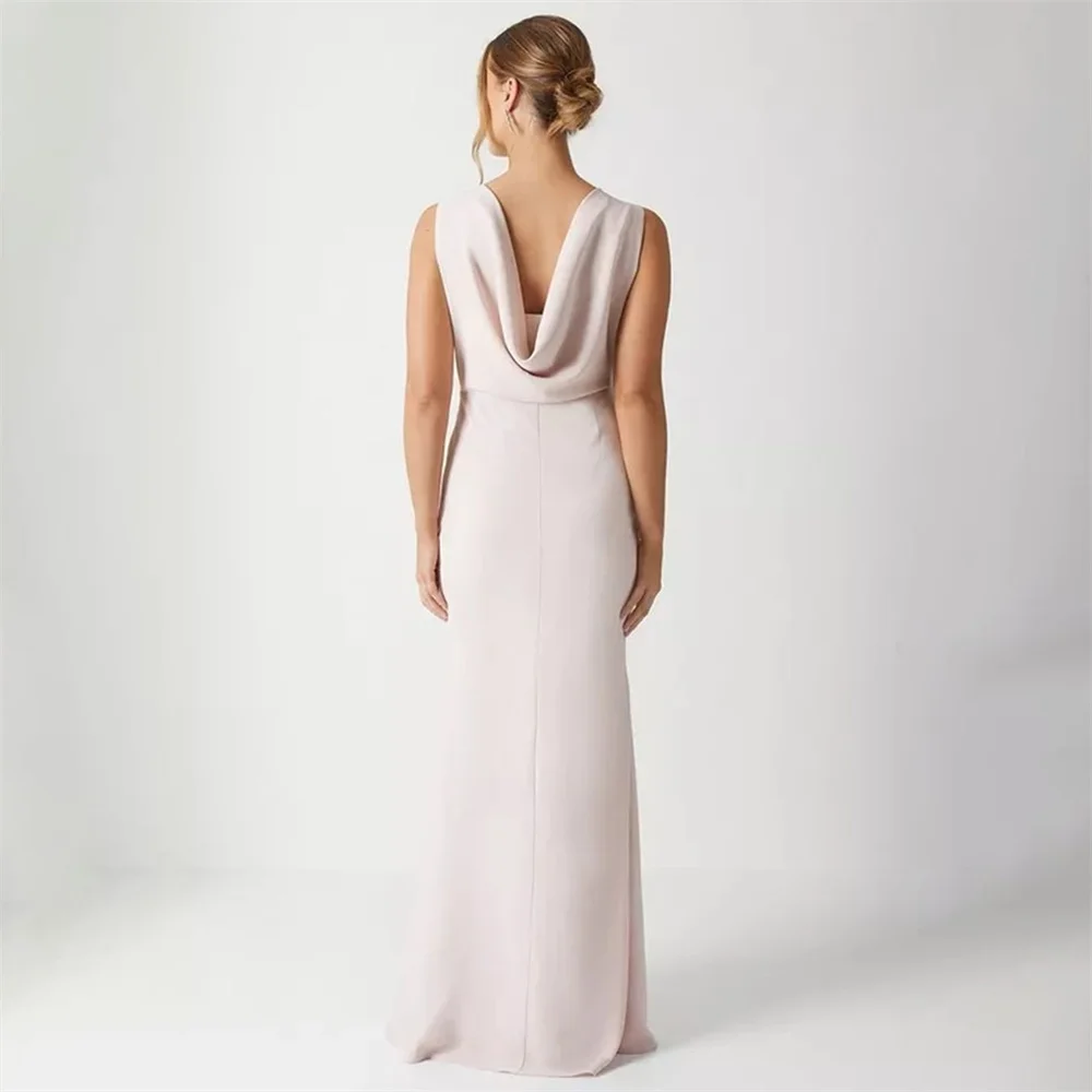 ROYET Ivory O Neck Pleat Classic Style Woman Evening Dress Mermaid Elegant Sleeveless Backless Long Simple Summer Long Ball Prom