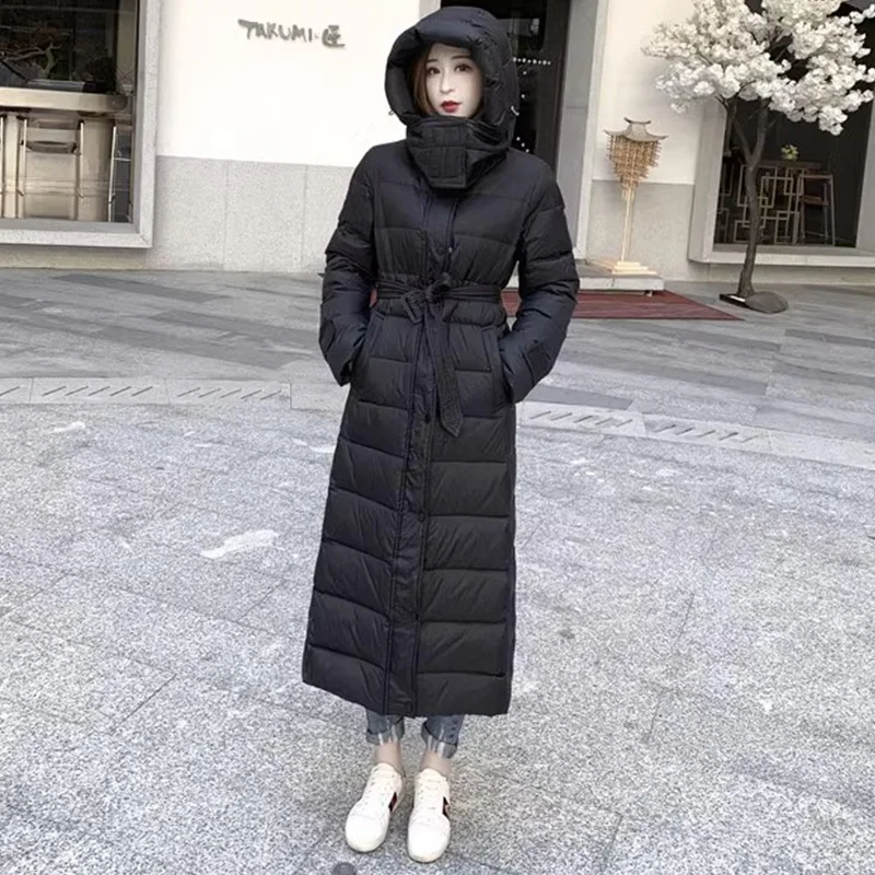 New Women Down Jacket Winter Coat Female Extended Version Parkas Thick Warm Outwear Slim Fit Hooded Leisure Time Overcoat