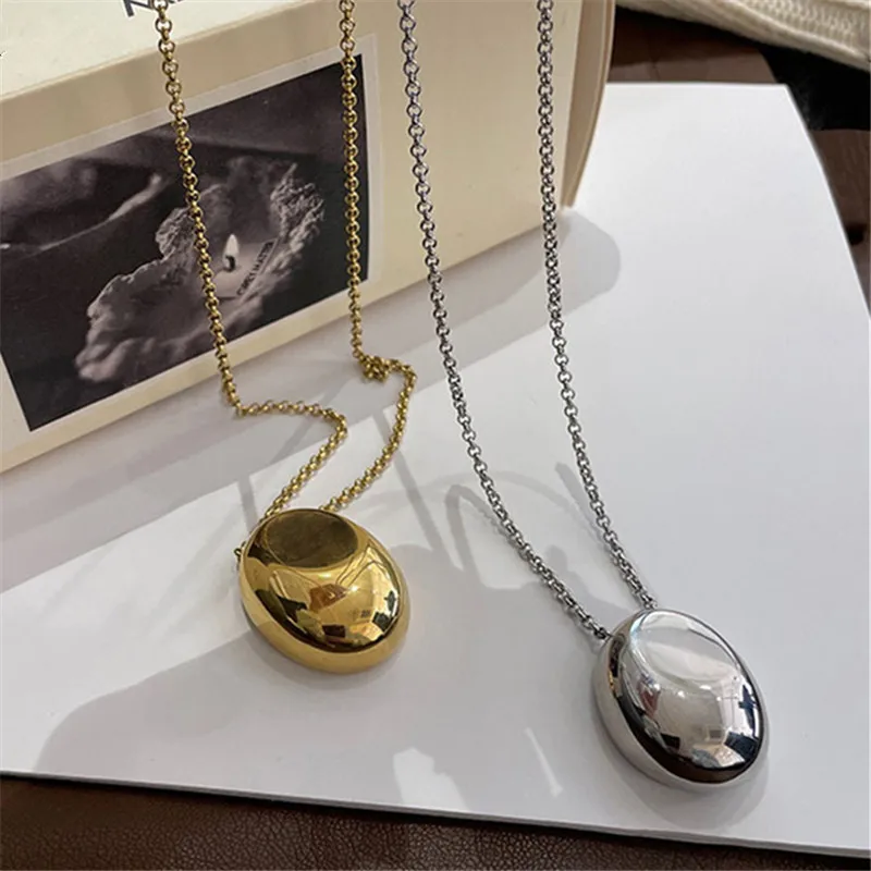 

XIALUOKE Vintage Metal Smooth Large Oval Water Drop Pendant Necklace For Women Girls Long Sweater Chain Charm Jewelry Gifts