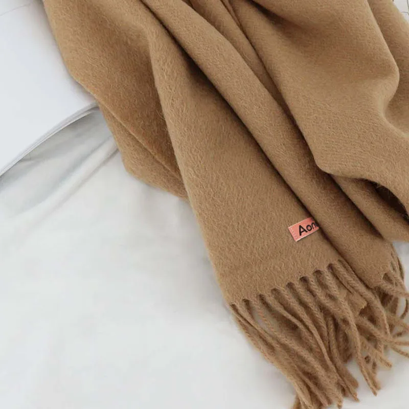 وشاح من الصوف الحقيقي للنساء والرجال بلون عادي الكشمير الباشمينا شال يلتف العلامة التجارية الفاخرة الإناث شتاء دافئ 100% أوشحة صوف #2