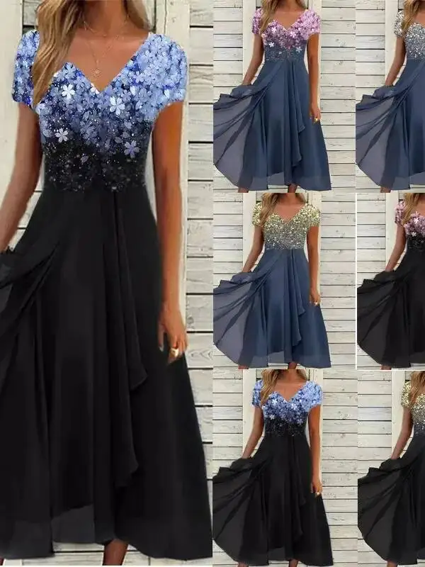 レディースドレス シフォン エレガント レース パッチワークドレス カットアウト ロングドレス ブライズメイド イブニングドレス ベスティド ファッション女性