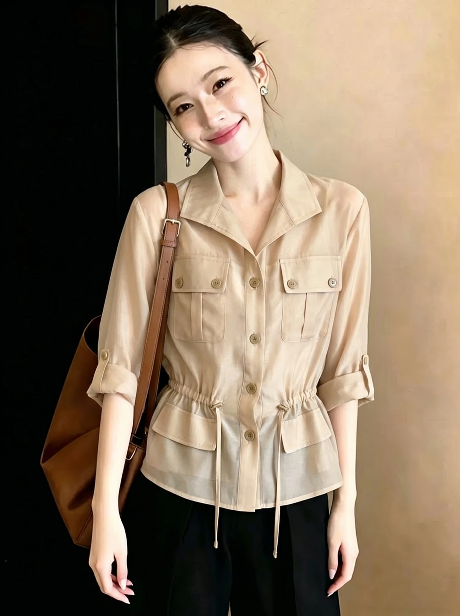 Elegant Unique plus Size Shirt Casual Style Drawstring Design Summer New Arrival Women's Top High Quality Feel Good Fit