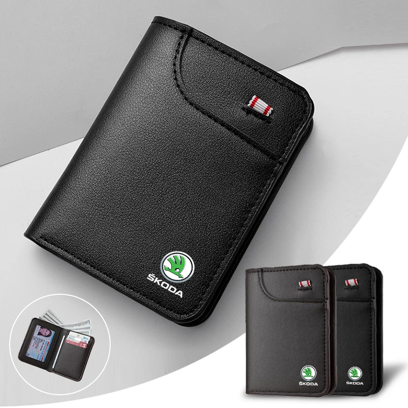Dompet Lembut Mobil Dompet Kartu Kredit Mini Kulit Dompet Kecil Portabel untuk Skoda Octavia A5 A7 RS Fabia Superb Rapid Yeti Kodiaq