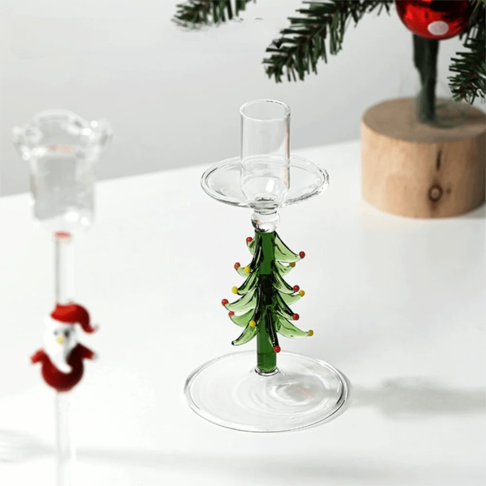 Practical Nordic Style Christmas Trees Candlestick Glass Large Pallet Candle Stand Slim Prevent Dripping Candle Holder Gift