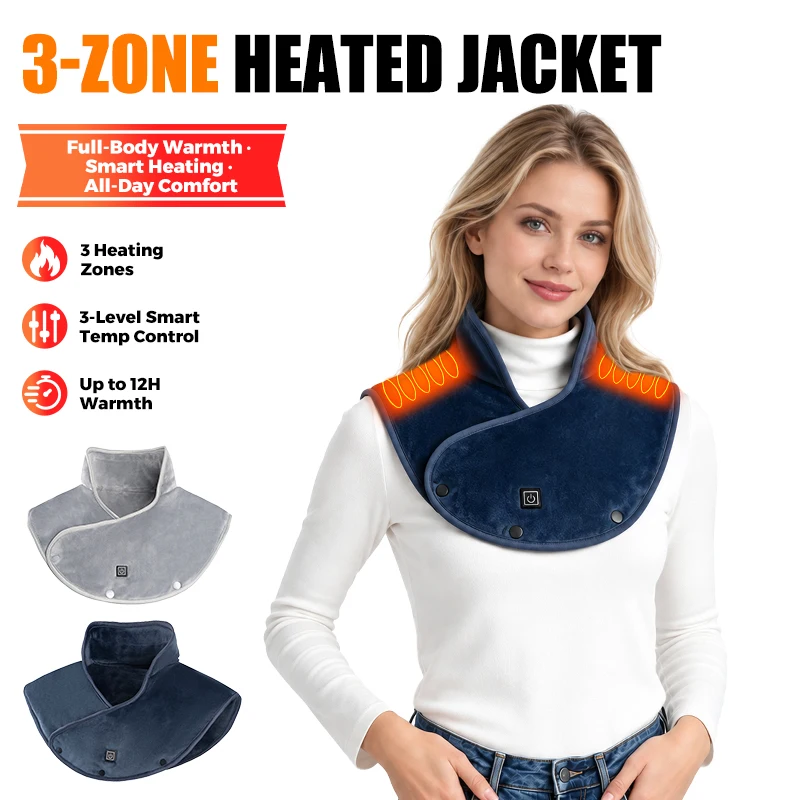 3 Zone Electric Heating Shawl Winter Warm Heated Shoulder Wrap USB Powered Thermal Scarf Cold Weather Indoor Outdoor Neck Pad