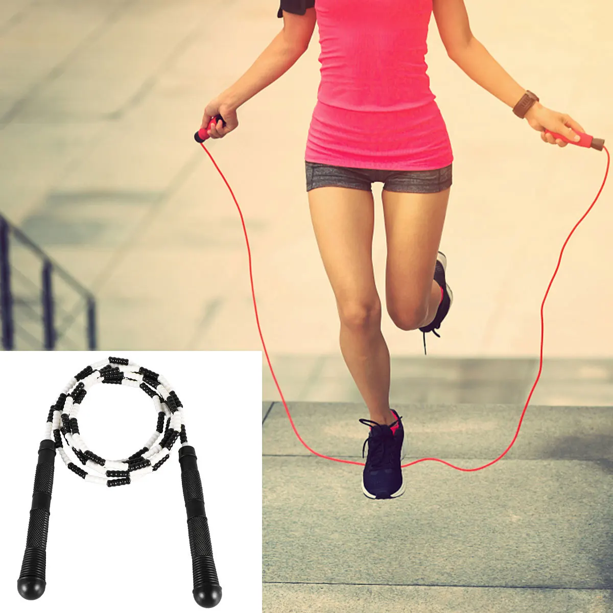 

1Pcs Bamboo Joint Skipping Rope Durable Premium Material Handles Fitness Exercise Jumping Sports Supplies Black