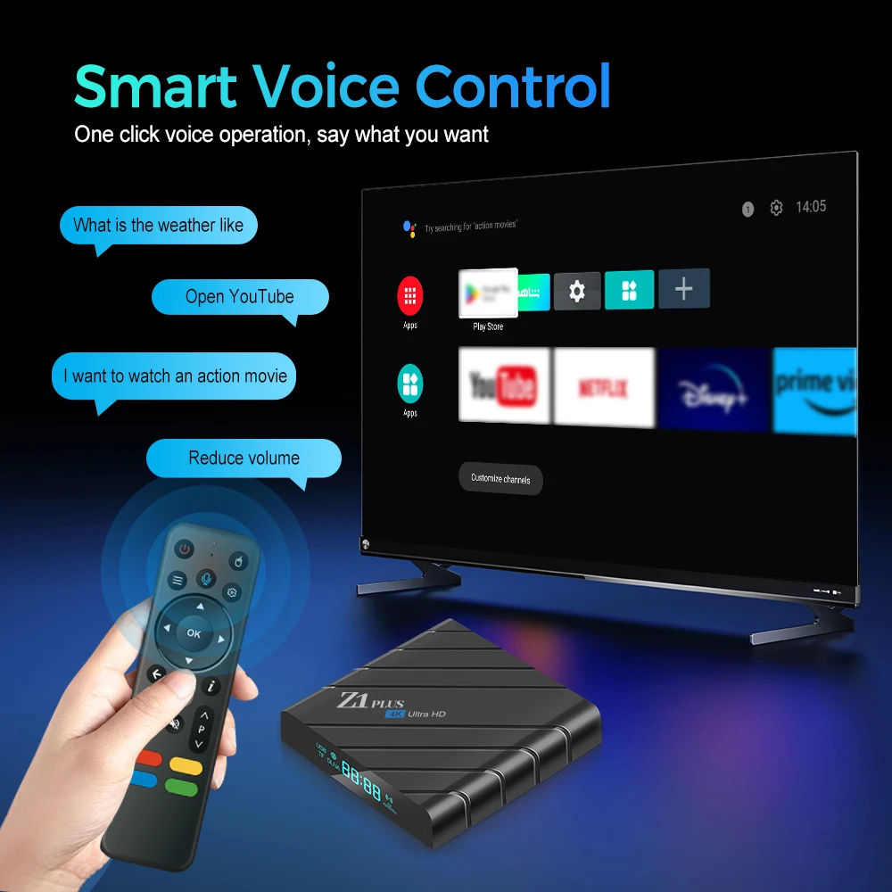 TV Box Z1 Plus Smart Android 12.0 Allwinner H618 Dual WIFI Remote Streaming Media Player Google Assistant 2GB 16GB 8K HDR ATV