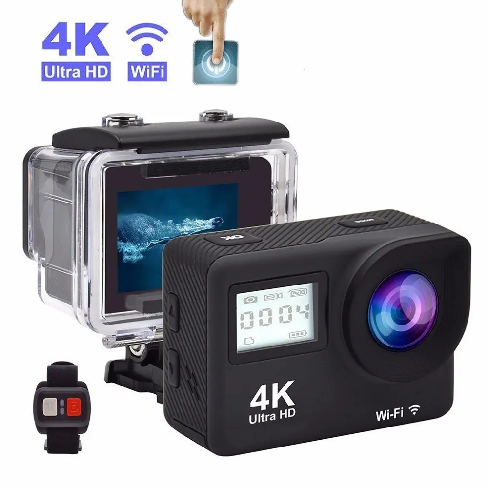 

4K Ultra HD Action Camera Touch Double LCD WiFi 20MP 170D 30m Go Waterproof Pro Sport DV Helmet Video Camera With Remote Control