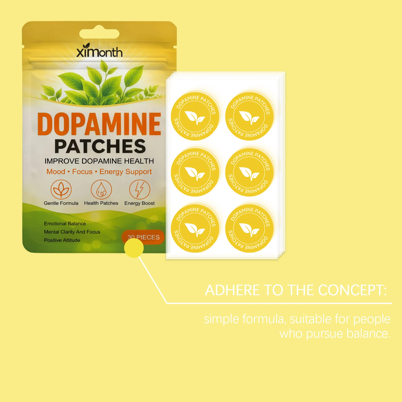 Dopamine Support Patch Promote Positive Emotions Energy Soothing Stress Relief Mental Focus Mind Body Relief Increase Happiness