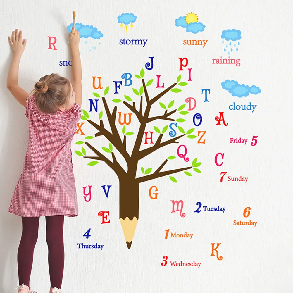 1Set Alphabet Wall Decal Cartoon Letter Sticker Peel Stick Educational Wall Sticker for Nursery Classroom Decoration
