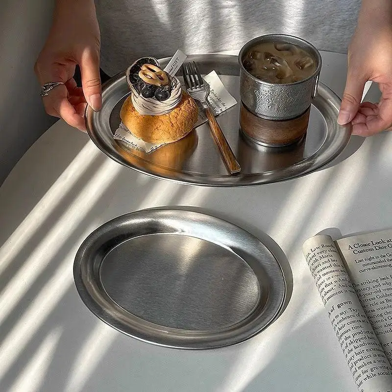 Stainless Steel Oval Fish Plates Household Food Dinner Steamed Shallow Plate Party Dessert Baking Decor Kitchen Tableware
